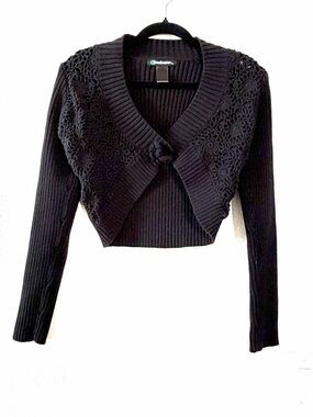 Coolwear USA Shrug Cardigan Womens XL Black Ribbed Knit Cropped Crochet